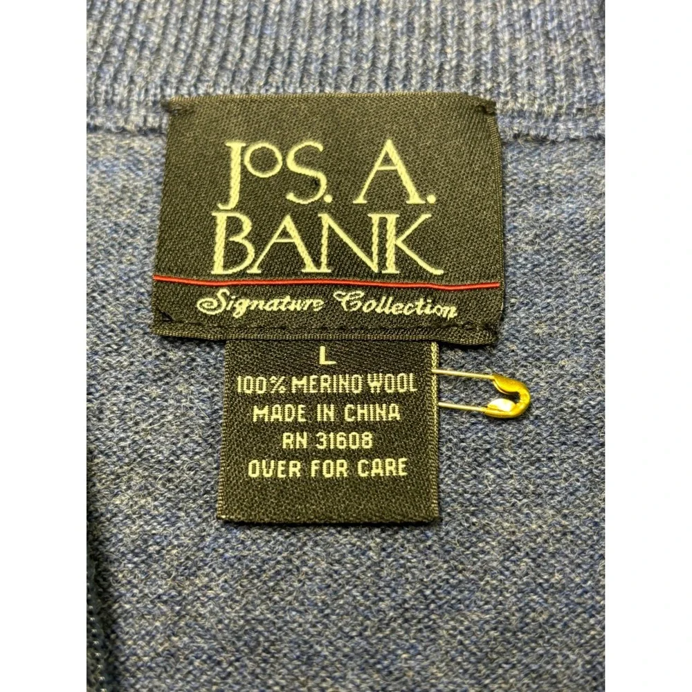 JOS A‎ BANK Signature Collection Mens Plaid 100% Merino Wool 1/4 Zip Sweater L
